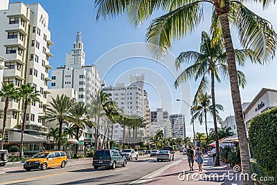 View of Collins Ave in Miami South Beach, Florida Editorial Stock Photo