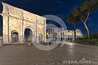 View on the Collosseum and the Arco di Costantino Stock Photo