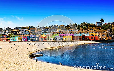 View of colorful homes on the beach in Capitola, California. Editorial Stock Photo