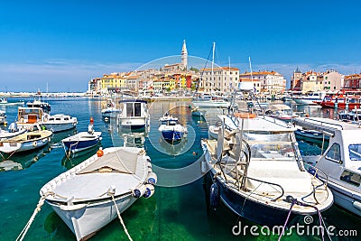 View on colorful port of Rovinj, Istria region, Croatia Stock Photo