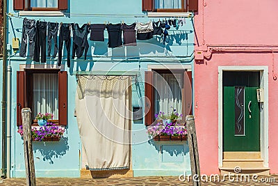 View of the colorful Venetian houses at the Islands of Burano Stock Photo