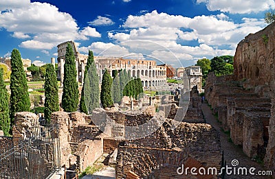 View of the Colosseum from the Palatine Hill, Rome Stock Photo