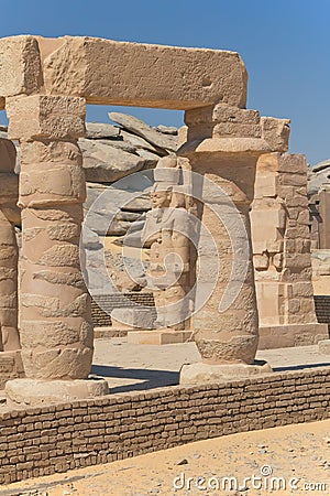 View of columns and statues (The Kalabsha temple) Stock Photo