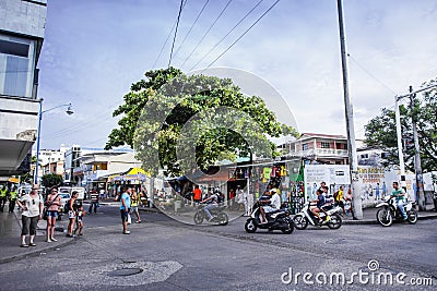 View of a Commercial Intersection in San Andres, Colombia Editorial Stock Photo