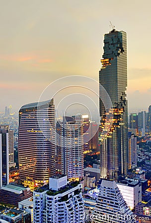 View commercial modern building and condominium in city downtown with Mahanakorn building Editorial Stock Photo