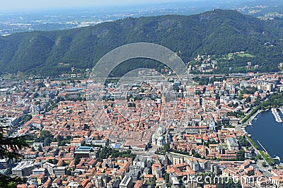 View of Como city from Brunate, panorama, viewpoint, belvedere, with mountains on the bottom, Como, Italy summer 2016 Editorial Stock Photo