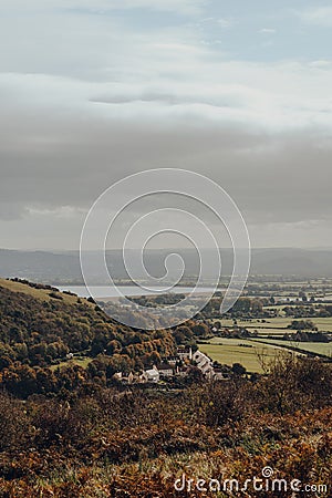 View of a Compton Bishop village from Mendip Hills, UK Stock Photo