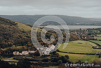 View of a Compton Bishop village from Mendip Hills, UK Stock Photo