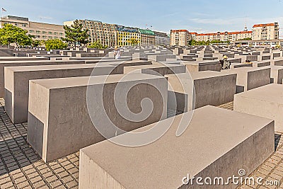 View on concrete blocks of Holocaust memorial in Berlin in summer Editorial Stock Photo