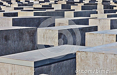 View on concrete blocks of Holocaust memorial in Berlin in summer Editorial Stock Photo