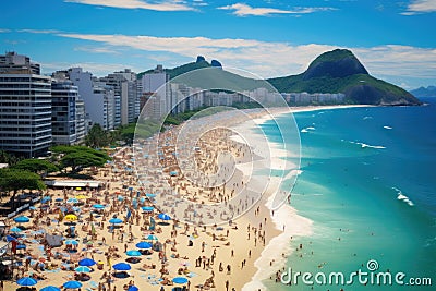 View of Copacabana beach in Rio de Janeiro, Brazil, Copacabana beach in Rio de Janeiro, Brazil, Copacabana beach is the most Stock Photo