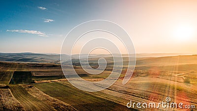 view of corn fields, beautiful hills landscape with drone photography Stock Photo