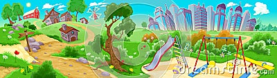 View on the countryside and the city Vector Illustration