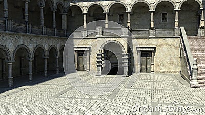 View of the courtyard at the entrance to the castle Stock Photo