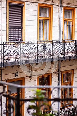 view of the courtyard of the house with balconies Stock Photo