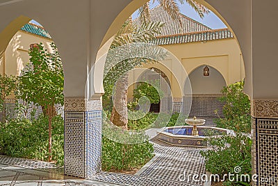 View of the courtyard in the mausoleum of Moulay Ali Cherif Stock Photo