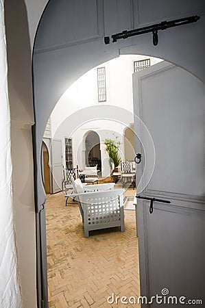 View of courtyard in riad marrakech morocco Stock Photo