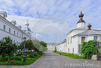 View courtyard Spaso-Preobrazhensky monastery Stock Photo