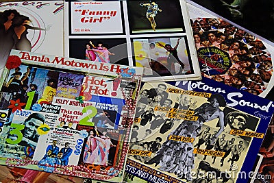 View on cover collection of vintage vinyl records of Tamla Motown Editorial Stock Photo