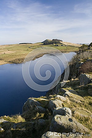 Crag Lough from the Hadrian`s Wall trail Stock Photo