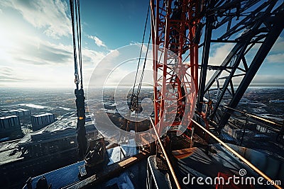 View from a crane working on a construction site Stock Photo