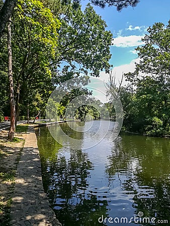 View of the Crang park pond in Romania Stock Photo