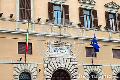 View of the crest of the Bank of Italy, Perugia Editorial Stock Photo