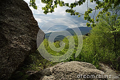 View of the Crimean mountains in the valley of ghosts. Stock Photo