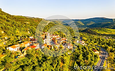 View of Crni Kal village in Slovenia Stock Photo