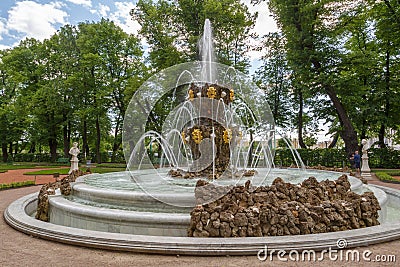 View on The Crowning Fountain by the architect Mikhail Zemtsov in The Summer Garden in spring day Editorial Stock Photo