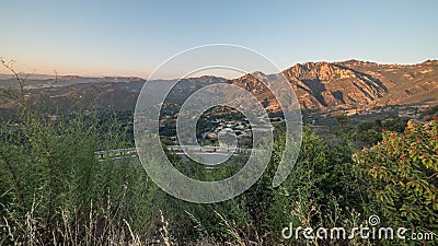 View of Curved Piuma Road and Malibu Canyon During Sunset in Santa Monica Mountains National Recreation Area, California Stock Photo