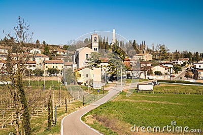 View of Custoza surrounded by the vineyards. Stock Photo