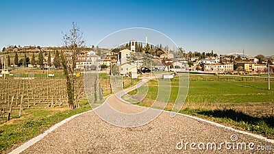 View of Custoza surrounded by the vineyards. Stock Photo