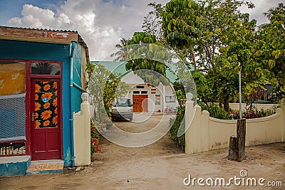 View of cute local hospital on Dhangethi Island, Maldives. Hospital concept Stock Photo