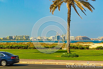 Dubai seaside view Palm Jumeirah road Dubai Stock Photo