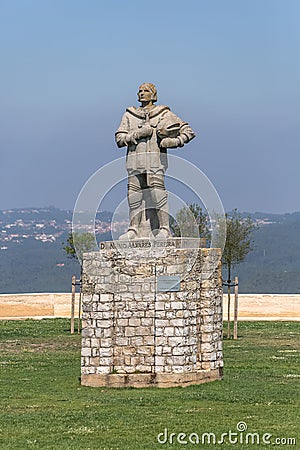 View at the D. Nuno Álvares Pereira sculpture, work by the sculptor Fernando Marques, inside at the Ourém medieval Castle Editorial Stock Photo