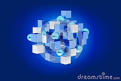 3d rendering blue and white cube on a color background Stock Photo