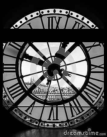 View through d& x27;orsay museum clock tower of Sacre-Coeur Basilica Editorial Stock Photo