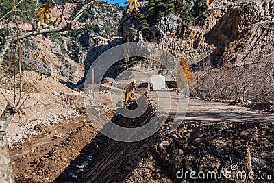 A view of the dam construction site on the river banks of janne Stock Photo