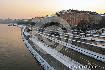 View of the Danube and Buda on a cold winter day in Budapest Editorial Stock Photo