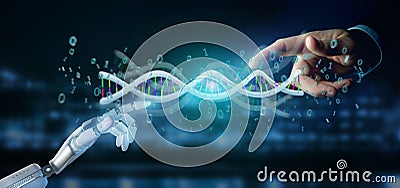 data coded Dna with binary file around 3d rendering Stock Photo