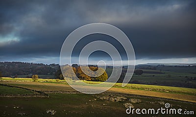 View at Dawn looking towards the Hills surrounding Millers Dale Stock Photo