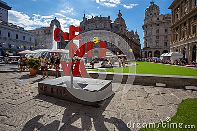 View of De Ferrari Square in the heart of cityof Genoa Genova, Italy. Editorial Stock Photo