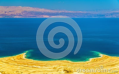 View of Dead Sea coastline in Israel Stock Photo