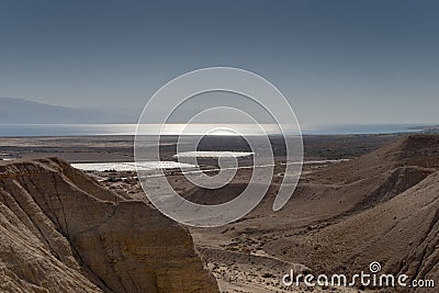 View on Dead Sea from Qumran site Stock Photo