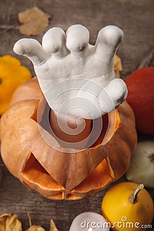 View of decorative hand in carved Stock Photo