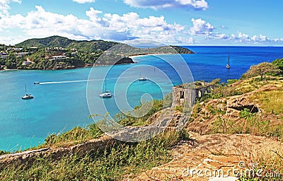 View of Deep Bay From Old Fort Barrington in St. Johnâ€™s Antigua Stock Photo