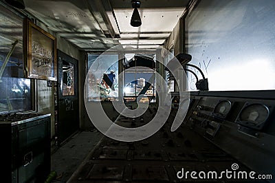 Derelict Control Room - Abandoned Cuyahoga River Lift Bridge in Cleveland, Ohio Stock Photo