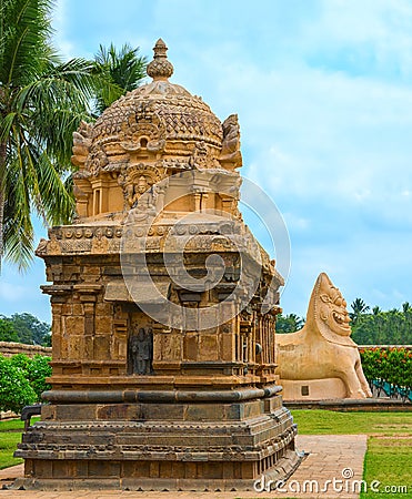 view at detail Hindu Temple dedicated to Shiva, ancient Gangaikonda Cholapuram Temple, India, Tamil Nadu, Thanjavur (Trichy) Stock Photo