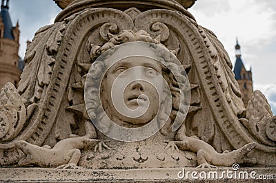 View at detail of historic street lamp on Schwerin Castle bridge Editorial Stock Photo